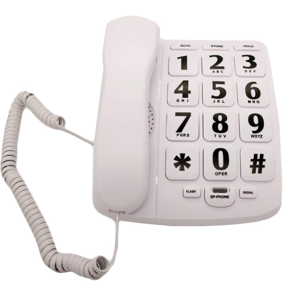 JeKaVis - Teléfono amplificado con botón grande para personas mayores, teléfono fijo blanco