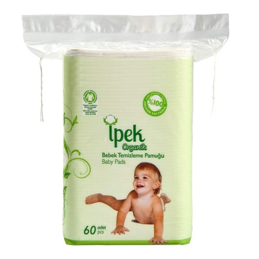 ipek Baby Organic - Almohadillas secas grandes 100% algodón cuadrados para pañales de cuidado del bebé (120 unidades)