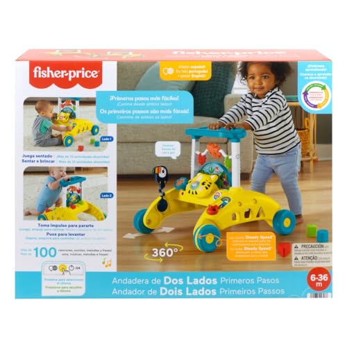 FISHER-PRICE, Andadera para Bebés de Dos Lados Primeros Pasos, Juguete para Bebé, 6 Meses en Adelante, Juguete de aprendizaje interactivo que crece con tu bebé