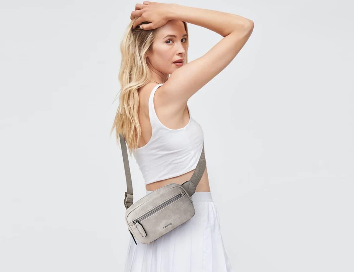 LATMAP - Riñonera de 2 L para todas partes, pequeña y a la moda, bandolera de piel sintética, impermeable, para mujer, a la moda, GrisáceoGreyish), Pequeño, Moda casual