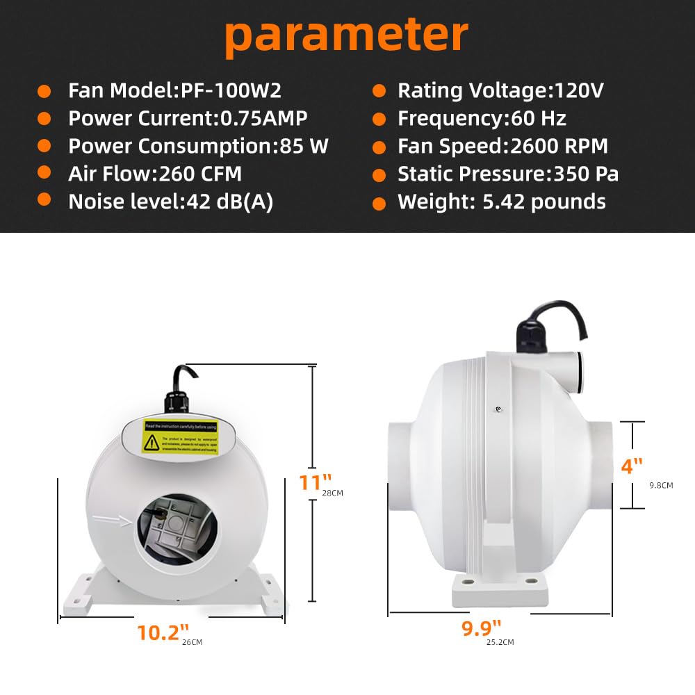 Dcfairfan - Ventilador de Radón de 4 Pulgadas, Silencioso, 260 CFM, IP67, Blanco