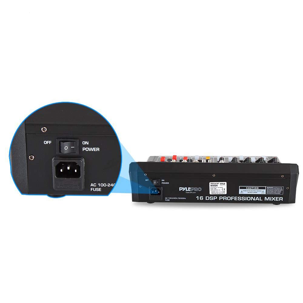 Bluetooth Studio Audio Mixer - Interfaz de controlador de sonido DJ con unidad USB para entrada de grabación de PC, conector de micrófono XLR, alimentación de 48V, entrada / salida para profesionales y principiantes, 6 canales Pro, Negro