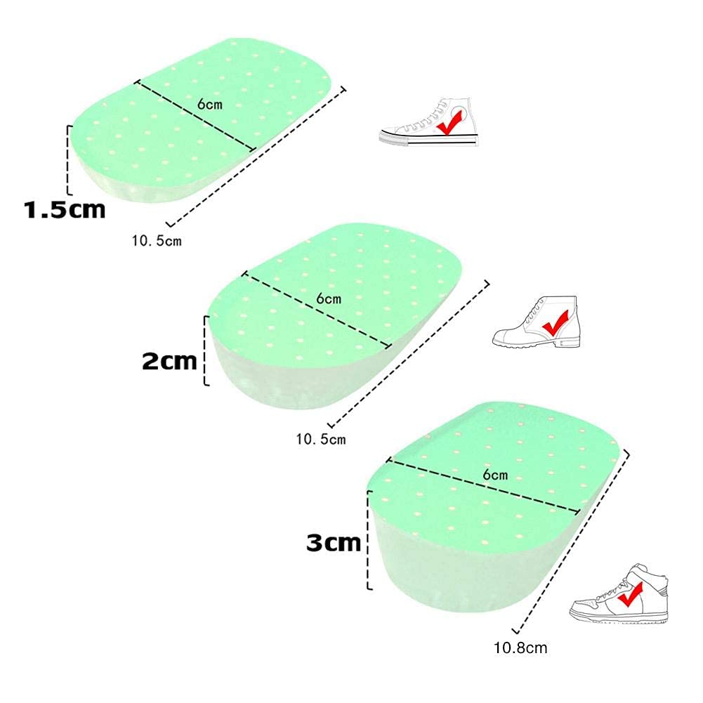 Plantillas Ortopédicas TMISHION Verde Gel de Silicona con Aumento de Altura 3.5cm
