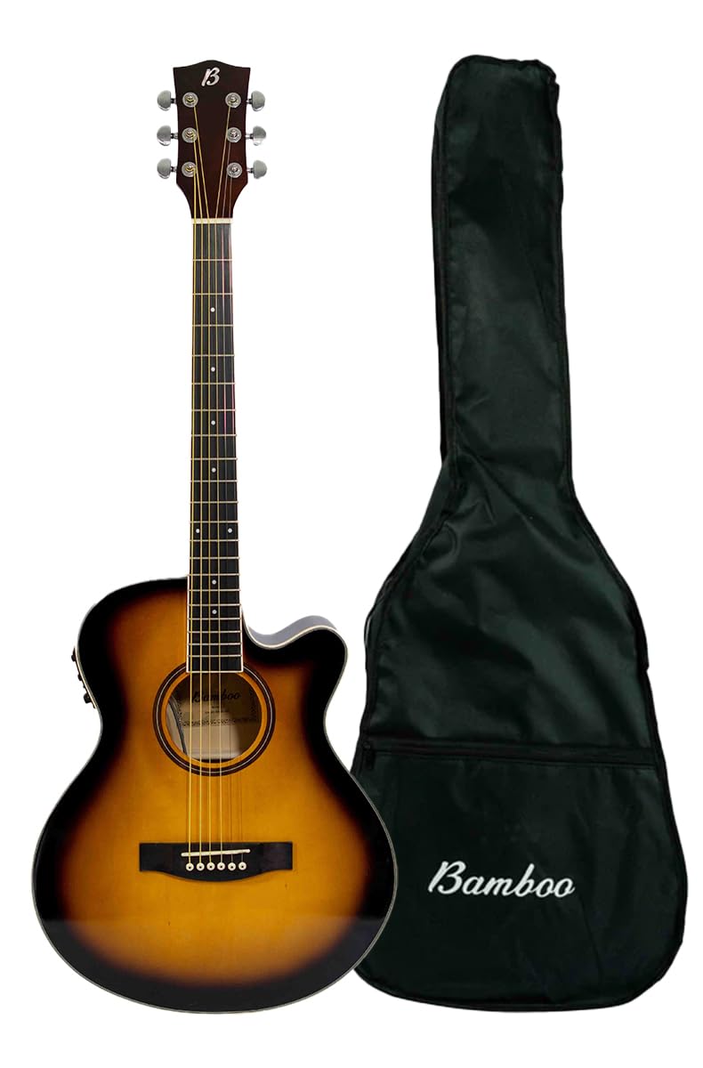 BAMBOO, Guitarra Electroacustica Sunburst, Linden 40" - Incluye Funda - Guitarra Acustica con corte y equalizador para principiantes.