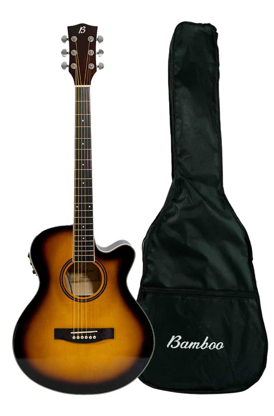 BAMBOO, Guitarra Electroacustica Sunburst, Linden 40" - Incluye Funda - Guitarra Acustica con corte y equalizador para principiantes.