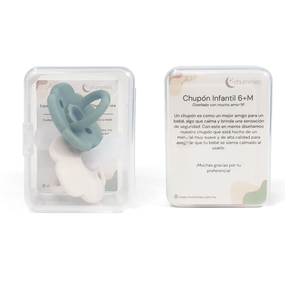 Chummies | paquete de 2 chupones para bebé 6 18 meses 100% de silicón muy suave (Salvia Verde & Beige)