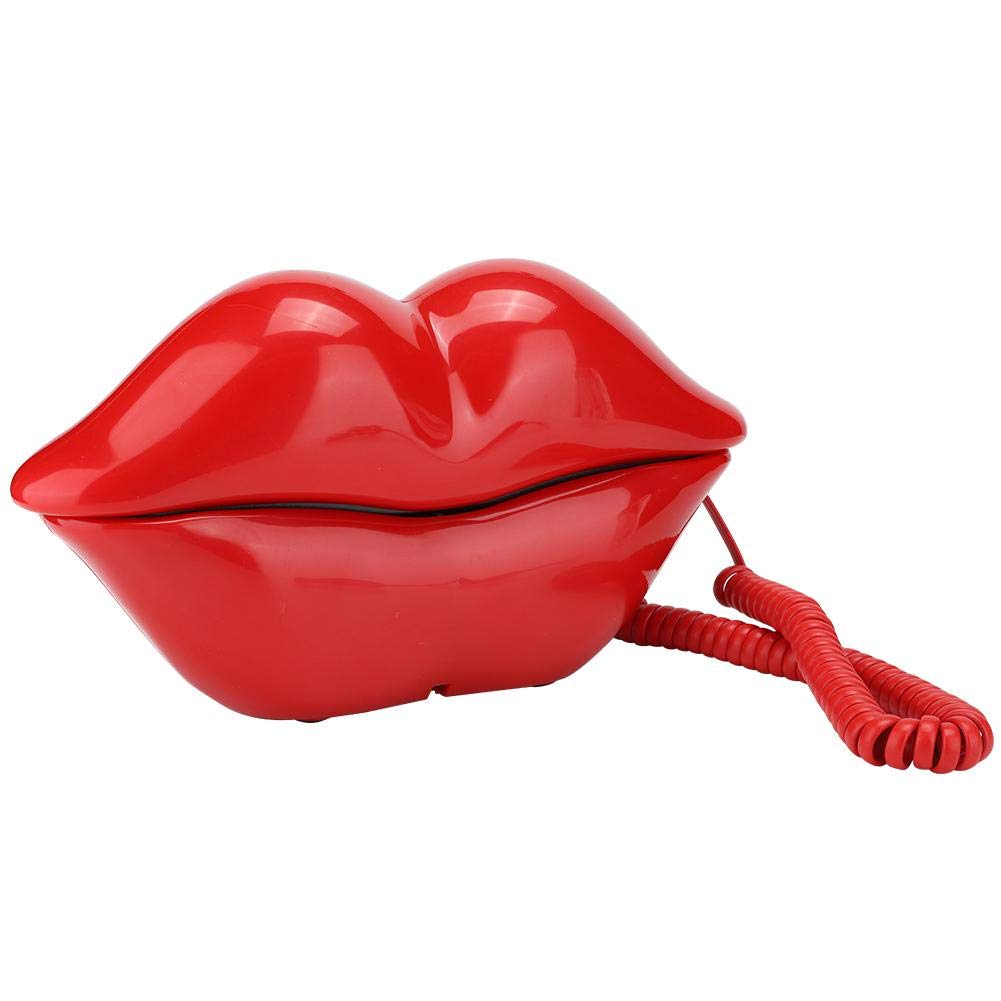 Vbestlife Teléfono Fijo, Lindo teléfono con Forma de Labio con Multifuncional, teléfono de Escritorio para el hogar/Llamadas claras/Regalo Perfecto/Interesante.(Rojo)