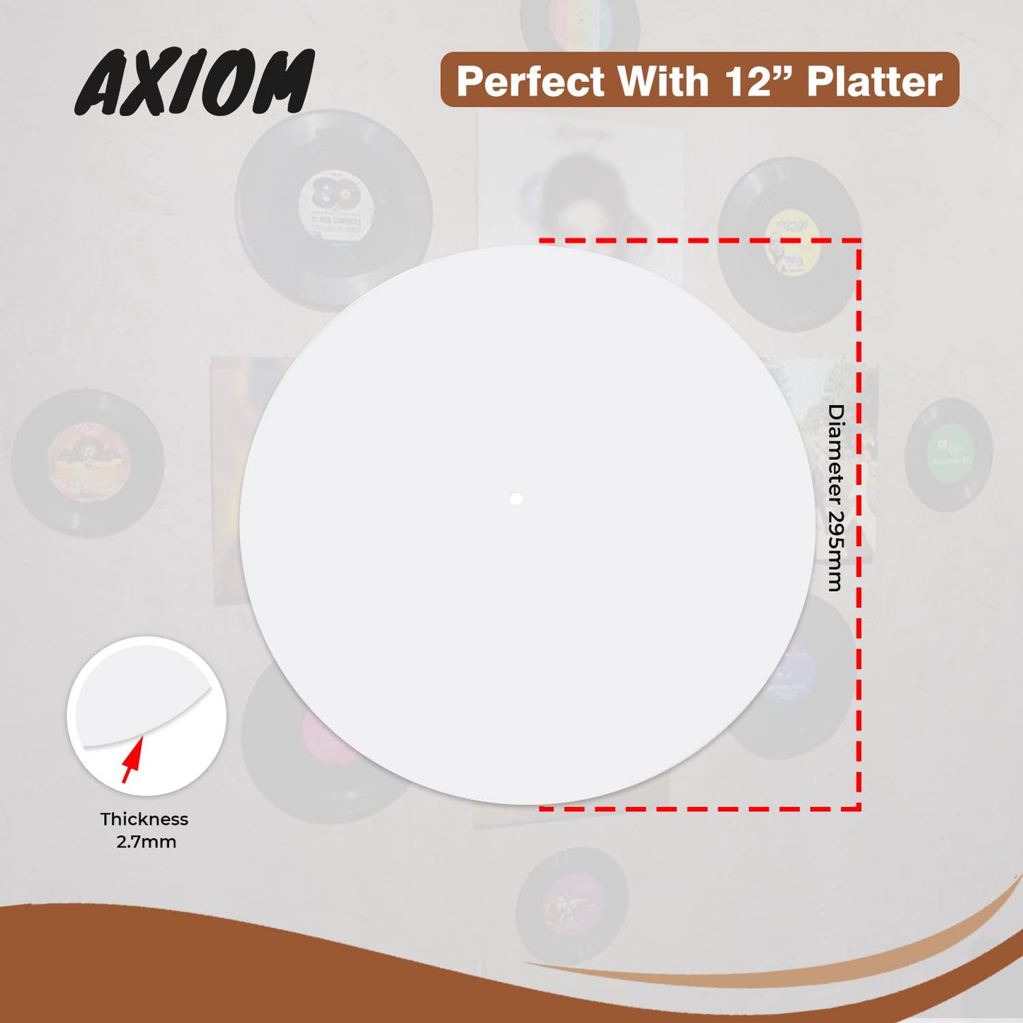 Tapete para Tocadiscos Axiom Home Blanco de 11.7 Pulgadas Mejora la Calidad del Sonido