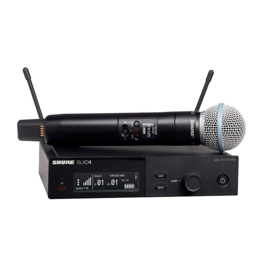 Sistema de Micrófono Inalámbrico Digital Shure Negro con Transmisor de Mano y Receptor de Rack Banda J52
