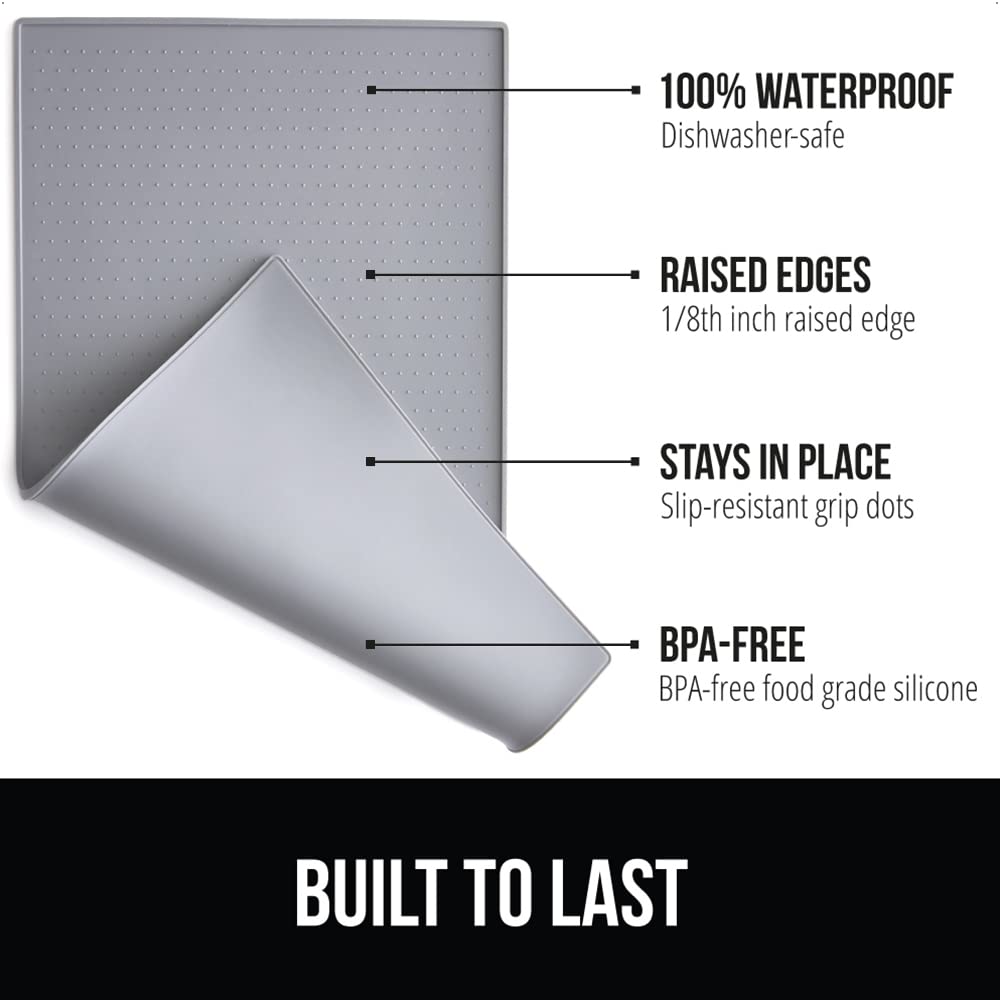 Gorilla Grip 100% Impermeable con Borde Elevado, Alfombrilla de alimentación de Silicona para Mascotas, sin BPA, Las Alfombrillas para Comida para Perros y Gatos contienen derrames, 16x10, Gray