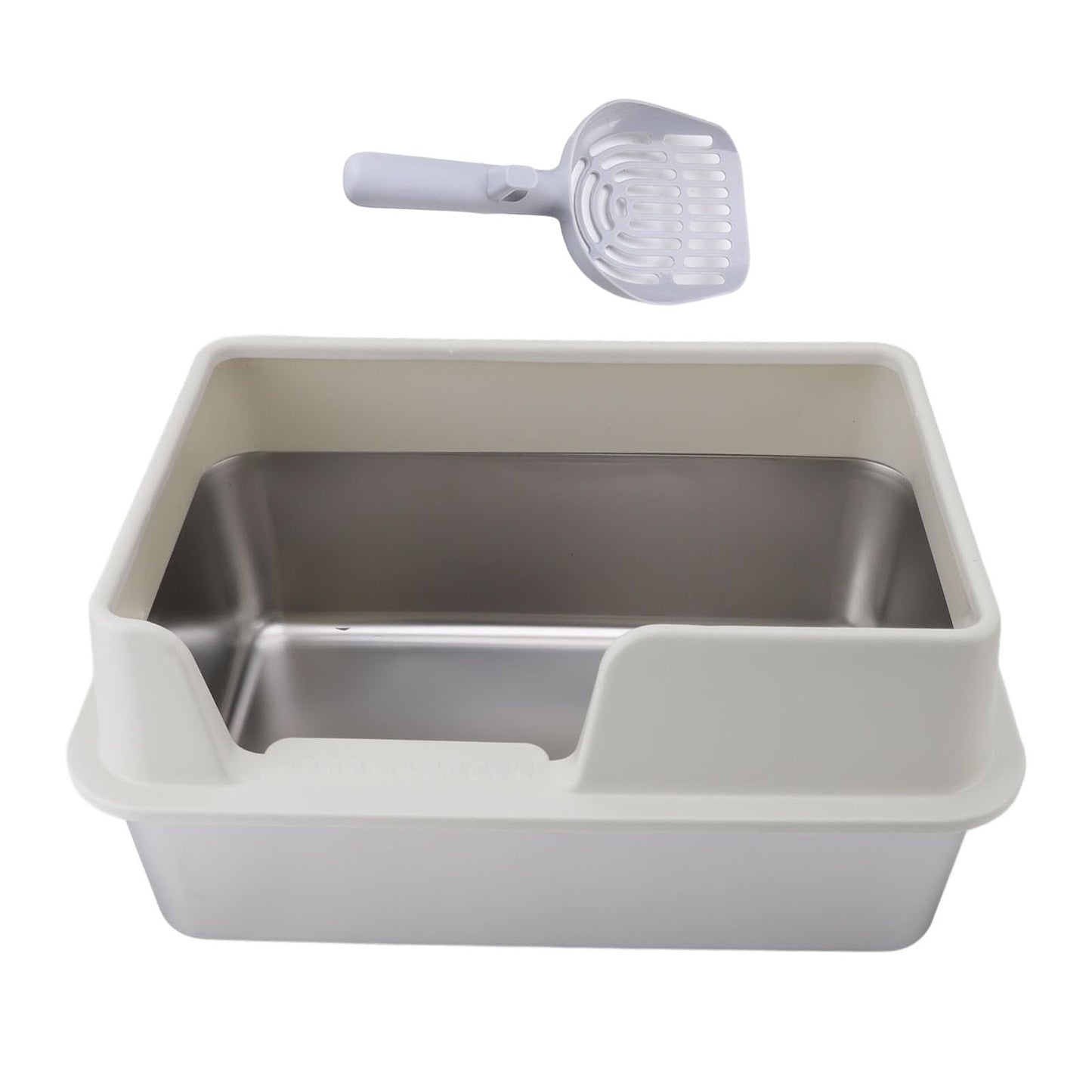 Bandeja de Grande de Acero Inoxidable, Caja de de Metal XL con Tapa a Prueba de Salpicaduras y Pala para Todos los Gatos, Fácil de Limpiar, No Pegajosa (Blanco Talla