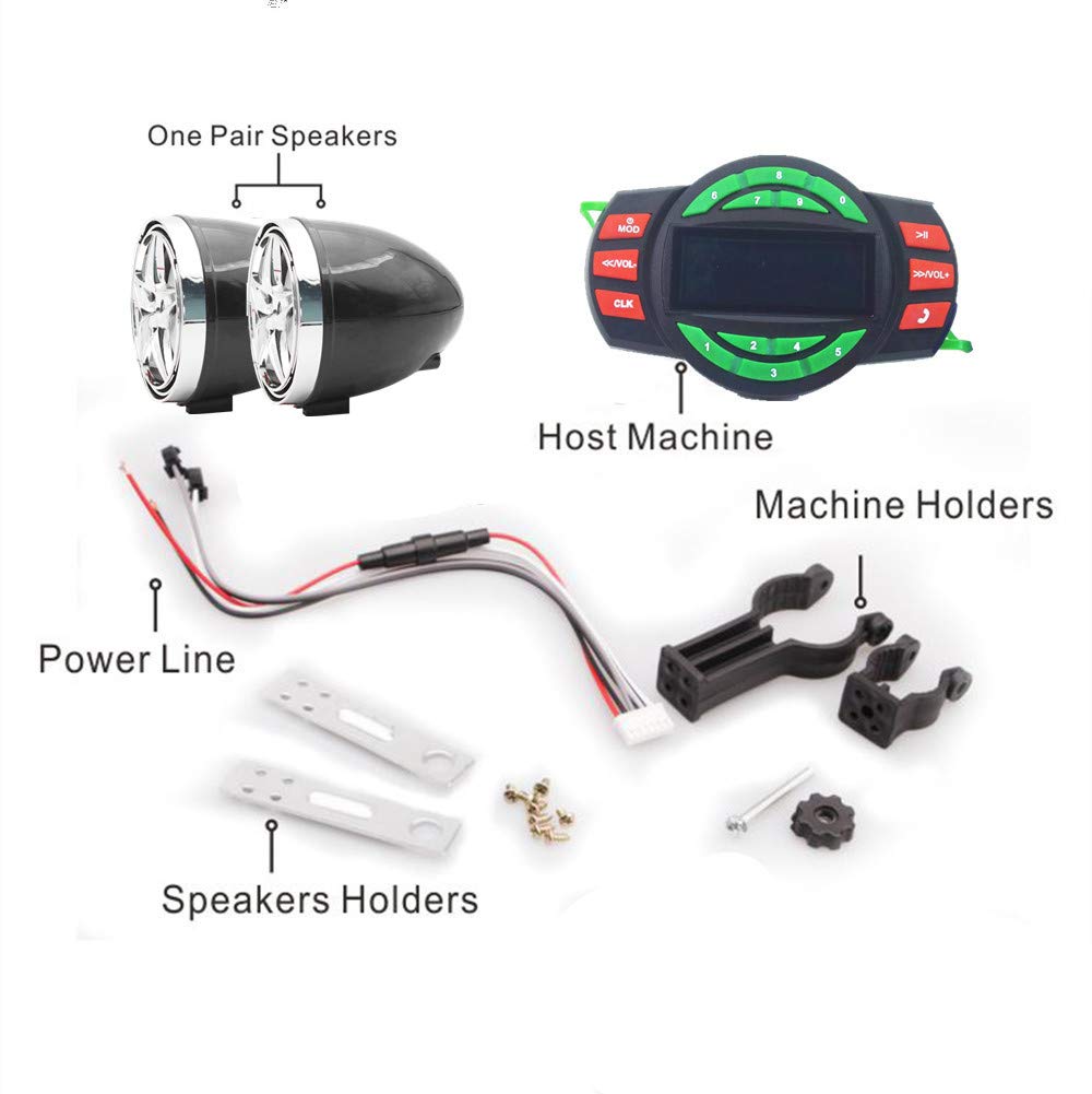 XYC UTV ATV - Amplificador Bluetooth, sistema de sonido, altavoces manos libres, sistema de audio FM USB, estéreo de 3.5 pulgadas, altavoces de 12 V, motocicleta, impermeable, audio FM, radio estéreo (plateado y negro)
