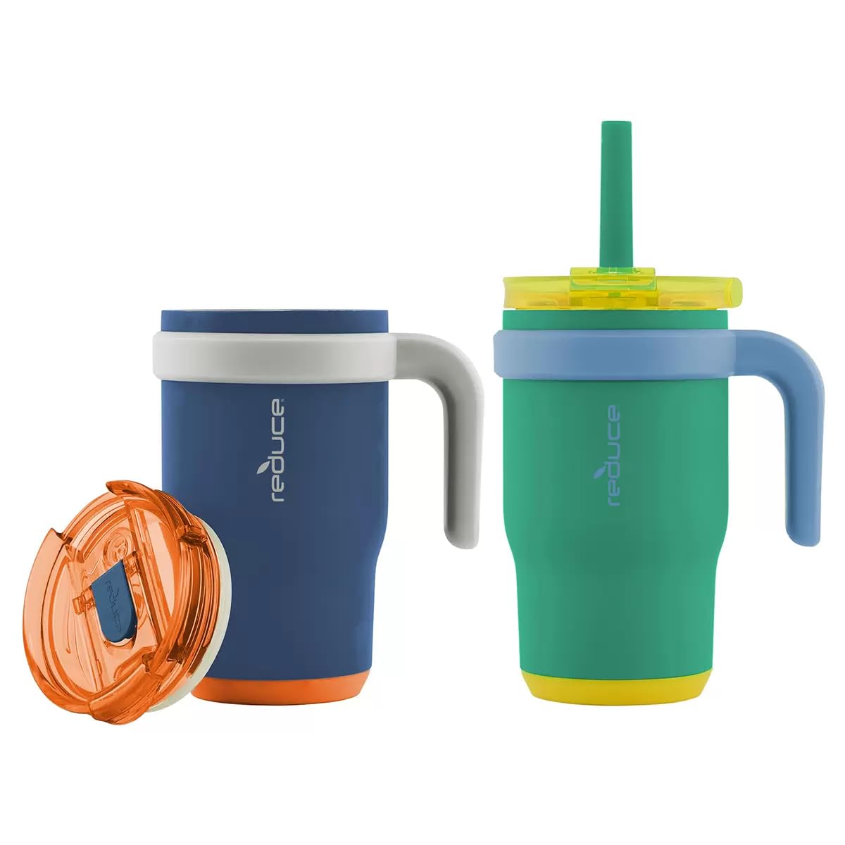 REDUCE - Vaso Coldee de 14 onzas con asa para niños (azul universitario/verde)