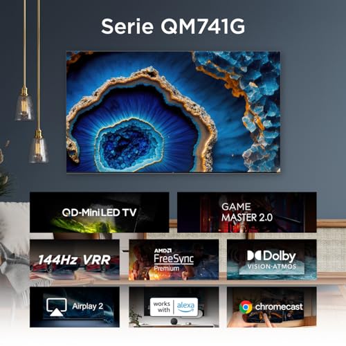 TCL Smart TV Pantalla 65" 65QM741G Google TV QLED -MiniLED | Dolby Vision HDR10 AIPQ 1300 NITZ DLG 240HZ IMAX | Dolby Atmos Virtual X Subwoofer 20W | Quad Core Bezel-Less |Compatible con Alexa