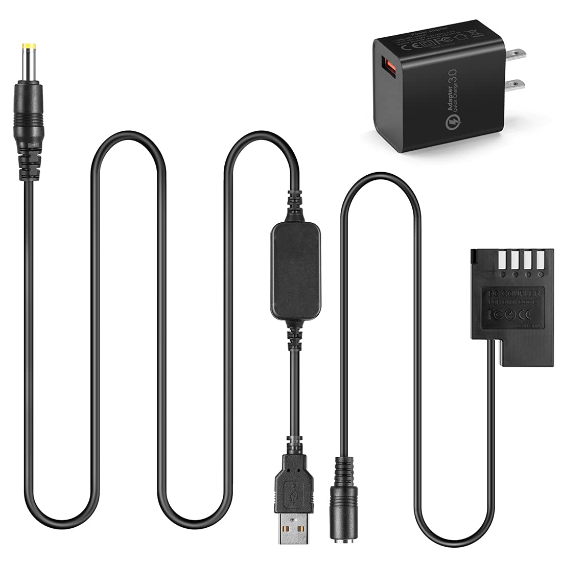 DMW-BLF19E Batería Simulada DMW-DCC12 Acoplador de CC + Adaptador de Cable USB + Alimentación 5V3A para cámaras Panasonic Lumix DMC-GH3 GH4 GH5