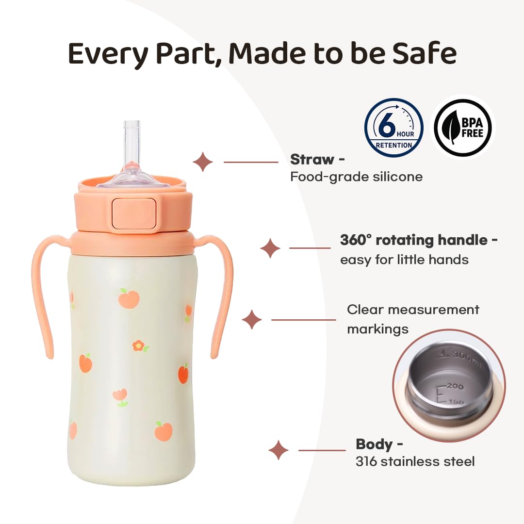 GROSMIMI - Vaso de acero inoxidable 316 aislado a prueba de derrames, botella de agua con tapa abatible para niños pequeños, sin BPA (6 onzas, globo de aire)