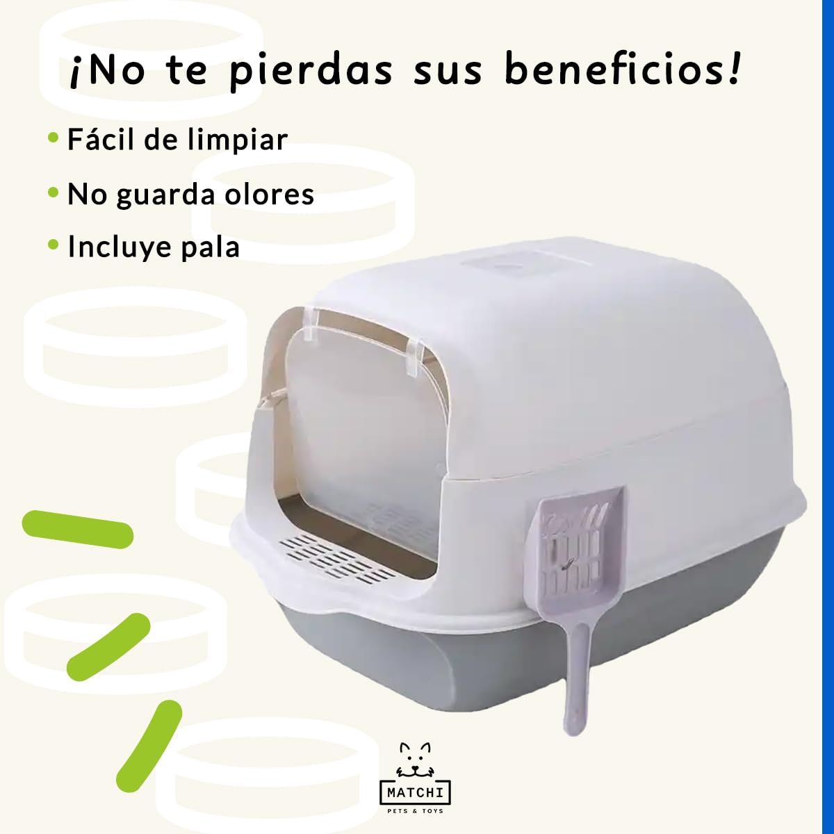 Arenero Cerrado MATCHI con Pala y Filtro Sanitario Azul para Gatos