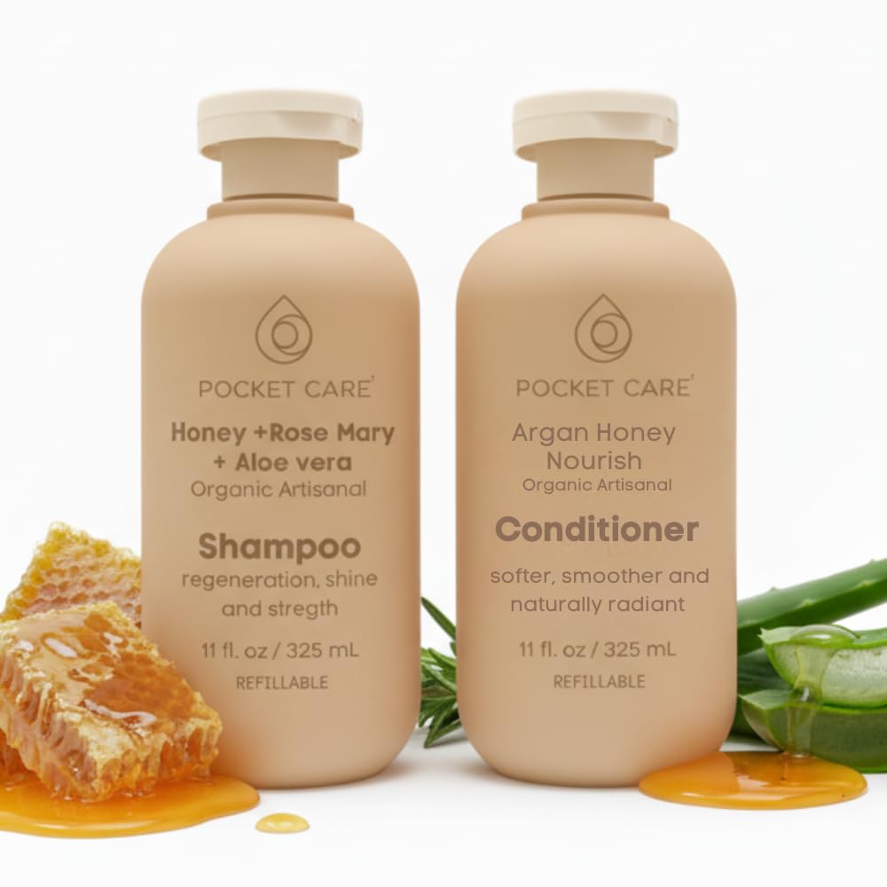 Kit Shampoo y Acondicionador con Miel, Romero y Sábila – Hidratación y Reparación para Cabello Seco, Débil y Sin Vida – Ayuda a Fortalecer, Suavizar y Dar Brillo – Hombre y Mujer