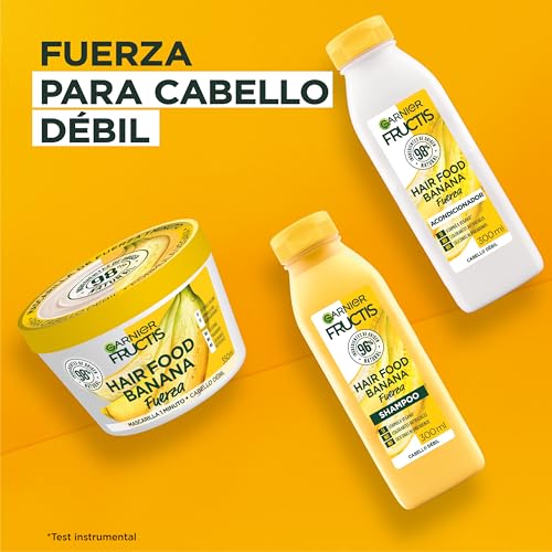 Kit Garnier Fructis Hair Food Banana Rutina Completa Fuerza para cabello débil: Shampoo, acondicionador y mascarilla, 3 piezas