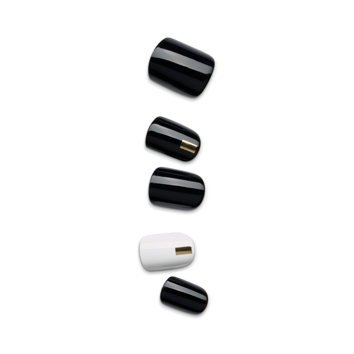 imPRESS Design - Uñas a presión, unidad de medianoche, blanco y negro, corto, tamaño, esclavo, forma, incluye 30 uñas, almohadilla de preparación, hoja de instrucciones, 1 barra de manicura, 1 mini