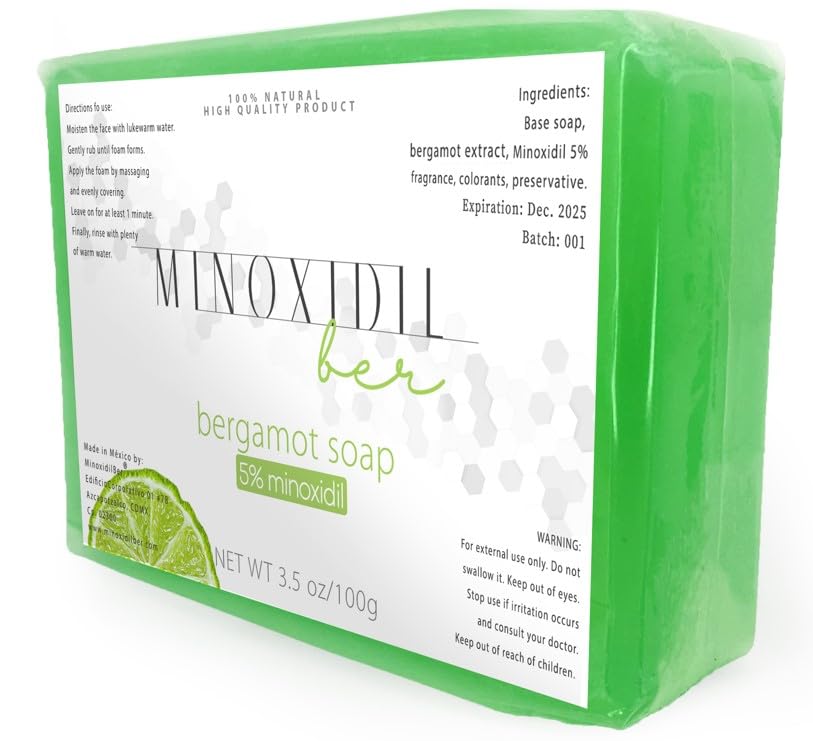 Jabón para Barba y Bigote Minoxidil 5% y Bergamota MINOXIDILBER. Set de 2 Piezas