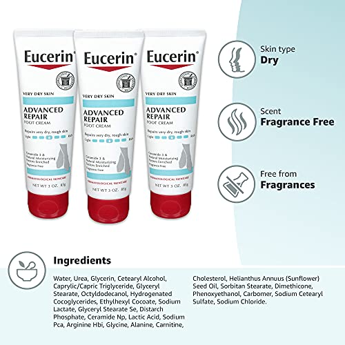 Eucerin Intensive Repair, Extra-Enriched Foot Creme, 3 Oz (Pack of 3)