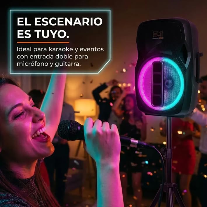 Bocina FUSSION ACUSTIC Azul 15 Pulgadas Recargable con Bluetooth y Luz LED Circular