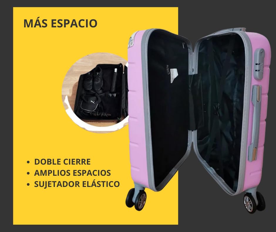 Maleta de Mano JONY Carry On Rigida Resistente Ruedas Giratorias 360 Mango Expandible ABS Candado de Seguridad (ROSA PASTEL)