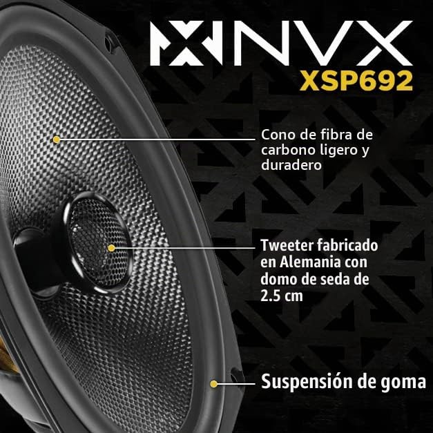 Bocinas para Auto NVX XSP692 6x9 Negras con Tweeters de Domo de Seda de 1 Pulgada Coaxiales de 2 Vías para Coche o Camión