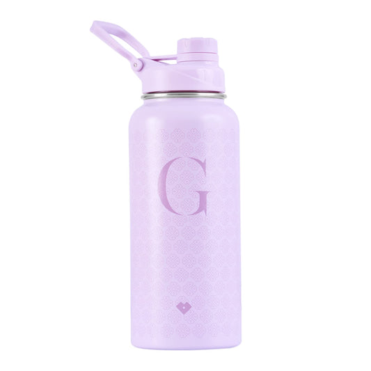 LuckyLy Termo de Acero Inoxidable con Iniciales 1 Litro, Doble Aislamiento Térmico y Tapa Hermética Antigoteo, Botella de Agua Motivacional ideal como Regalos para Mujer y Mamá – Modelo Terry, Letra G