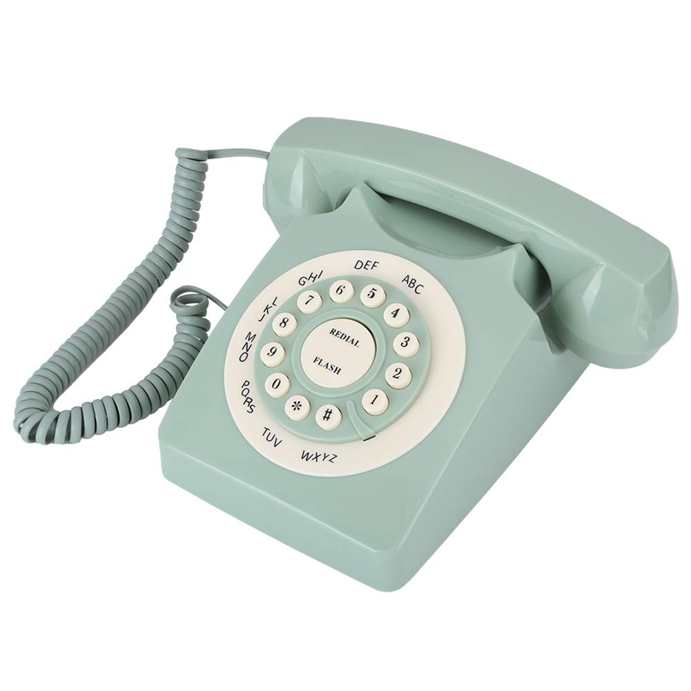 V BESTLIFE Teléfono Antiguo para decoración del hogar, teléfono Fijo con Cable clásico, teléfono Retro Europeo clásico, Llamada de Alta definición Verde, botón Transparente Grande