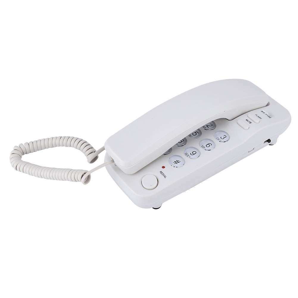 Oumij Teléfono Fijo con Cable Montaje en Pared Extensión de Teléfono de Línea Fija Sin Identificador de Llamadas Teléfono del Hogar Escritorio o Pared para la Familia del Hotel(Blanco)