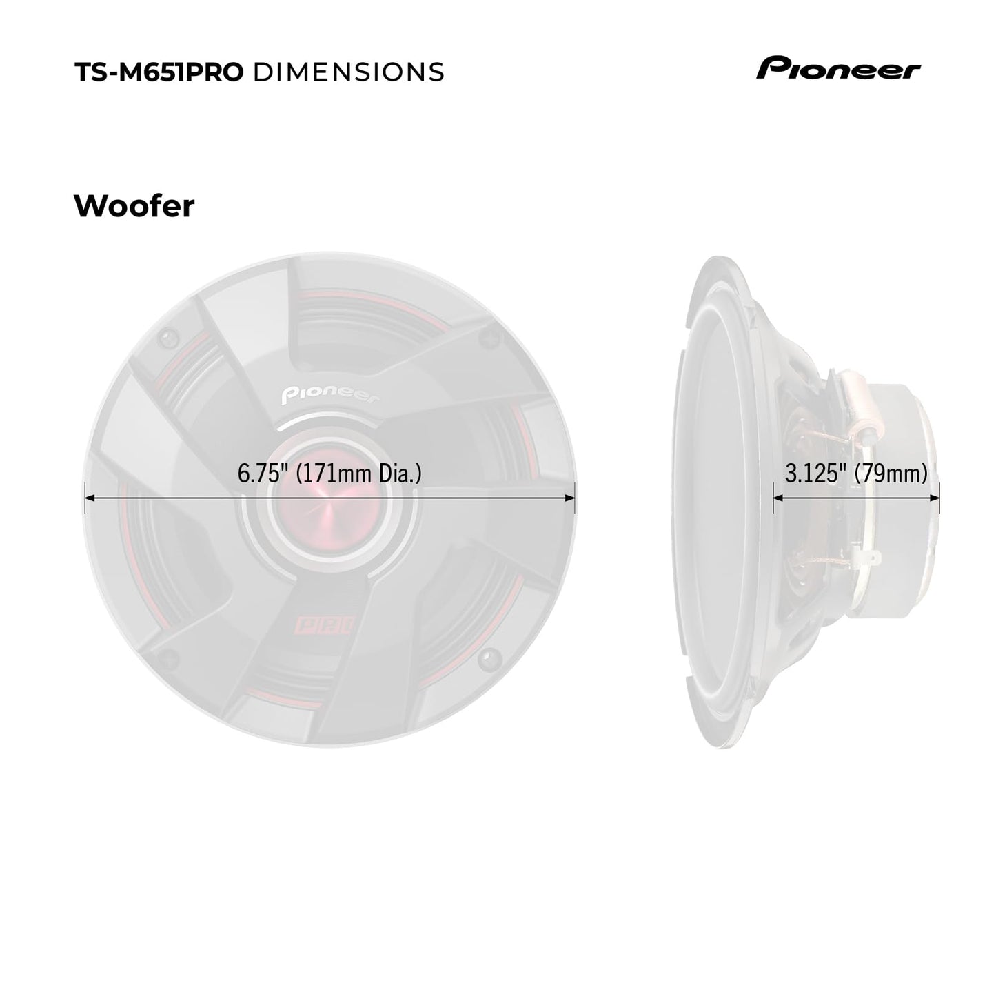 Altavoces PIONEER P.R.O. Series TS-M651PRO 6.5 Pulgadas 300W Alto SPL Audio Profesional para Automóviles