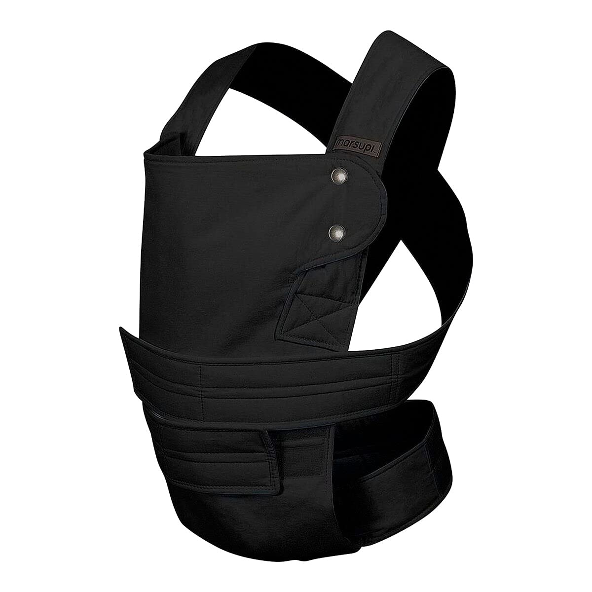 Marsupi Classic, portabebés ajustable con 2 posiciones de transporte (frontal y cadera), cangurera desde recién nacido (3.5-15 kg), algodón orgánico, Negro Black, Talla: SM