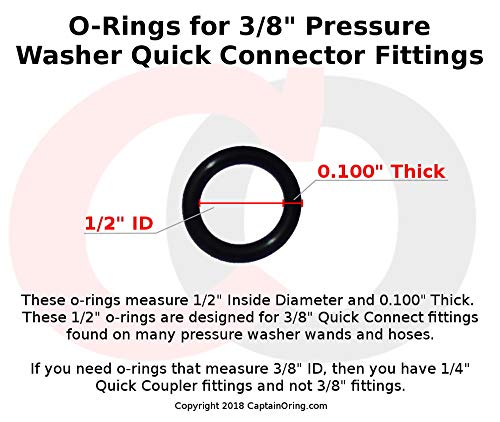 Captain O-Ring - Juntas tóricas para lavadora a presión de potencia para acoplador rápido de 3/8 pulgadas, EPDM (paquete de 10) [juntas tóricas de 1/2 pulgadas para adaptarse a accesorios de control