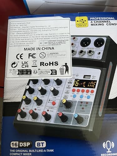 BOMGE - Mini mezclador de audio Bluetooth de 4 canales con procesador 99DSP, interfaz USB, grabación estéreo, alimentación fantasma de 48 V para PC, teléfono (blanco)