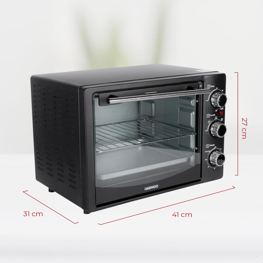 DAEWOO Horno tostador de 20 L Daewoo DOT-1657 con control de temperatura ajustable y temporizador y puerta de vidrio templado