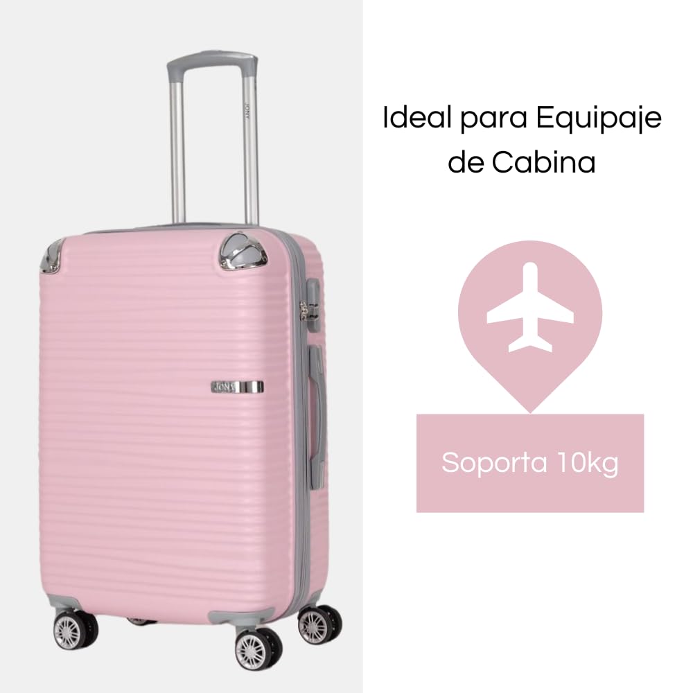 Maleta de Mano JONY Carry On Rigida Resistente Ruedas Giratorias 360 Mango Expandible ABS Candado de Seguridad (rosa rayado)