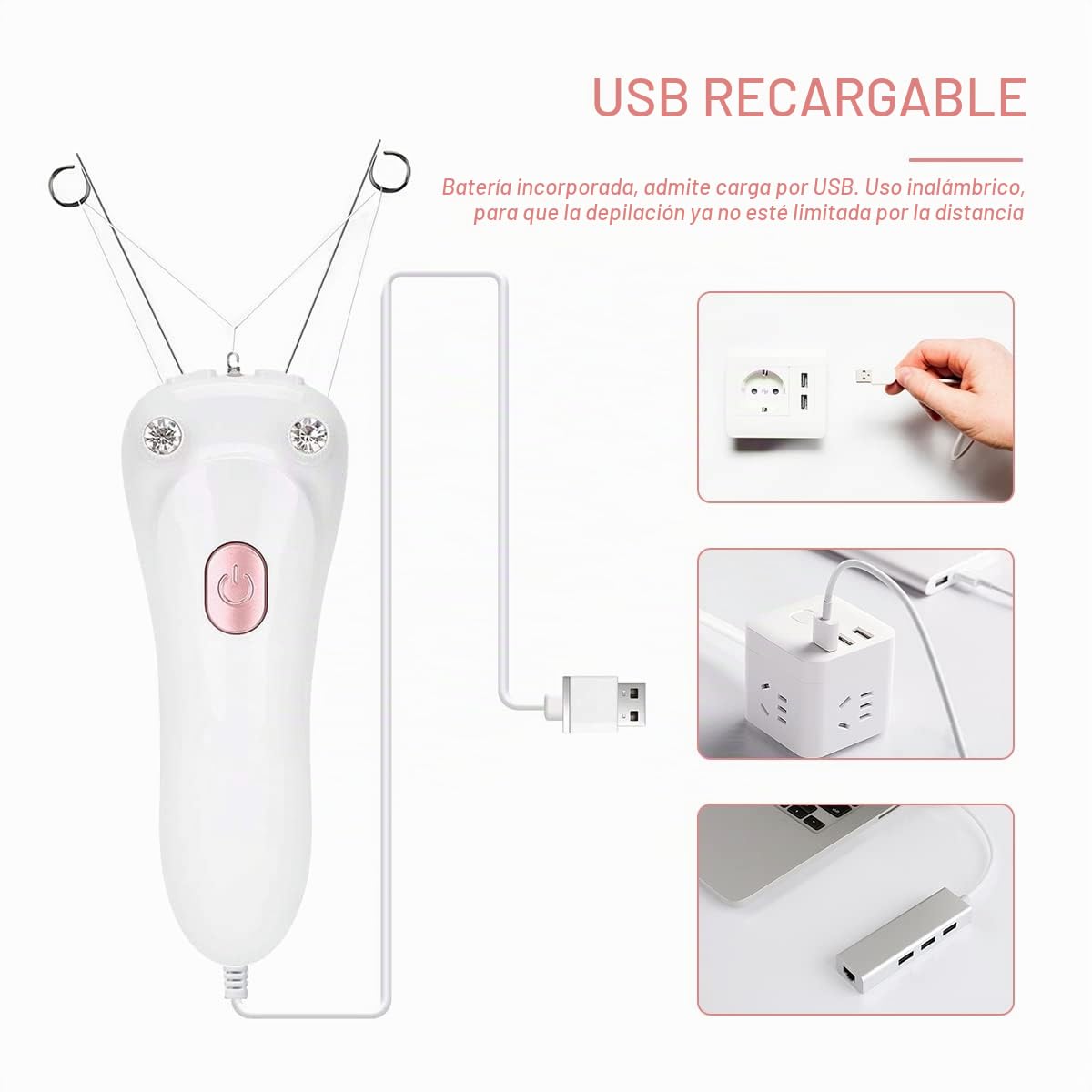 Removedor de vello facial eléctrico, inalámbrico recargable USB para mujer