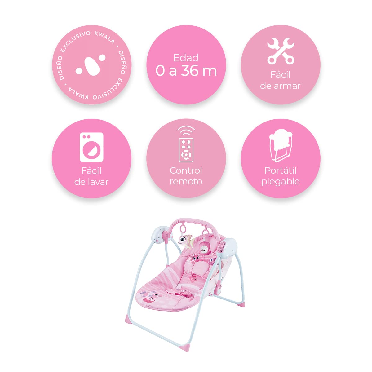 Silla Mecedora Eléctrica Raganet Rosa con Columpio a Control Remoto y Música para Bebés