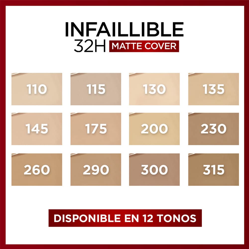 L'Oréal Paris, base de maquillaje de alta cobertura matte y larga duración, Infallible 32h Matte Cover, Tono 130 Neutral