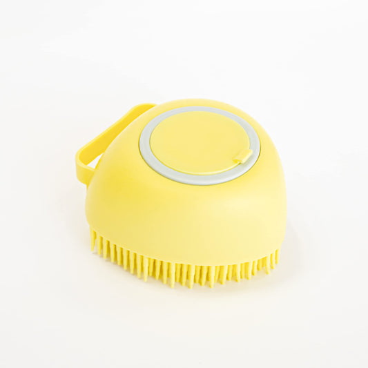 Generic Cepillo de Baño para Perro y Mascotas de Pelo Corto y Largo de Silicona Suave con Dispensador de Champú (Amarillo)
