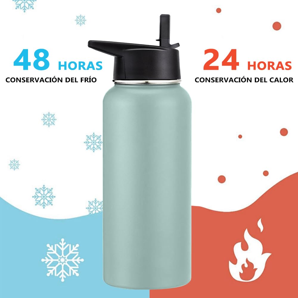Free Wolf 40OZ Termo de Acero Inoxidable A Prueba de Fugas Con 3 Tapas y Asa, Doble Aislamiento Térmico para 24 Horas de Agua Fría y 12 Horas de Caliente