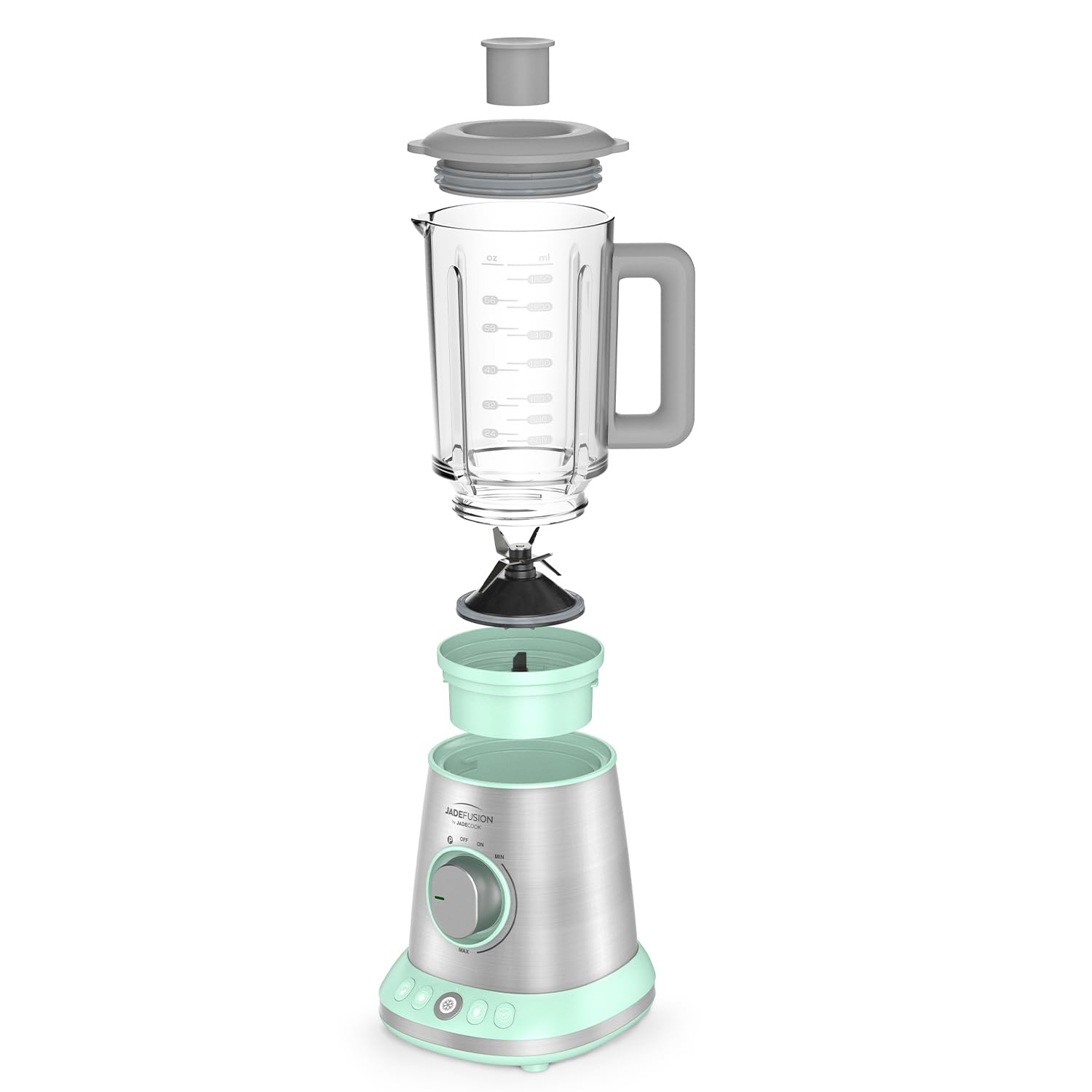 JADECOOK Procesador de Alimentos JADE FUSION Licuadora 8 Piezas Vaso de Vidrio 1.8 Litros 1500 Watts Tritura Bate Mezcla Cuchillas de Acero Inoxidable 2 Vasos Libres de BPA Smoothies Batidos Frappe