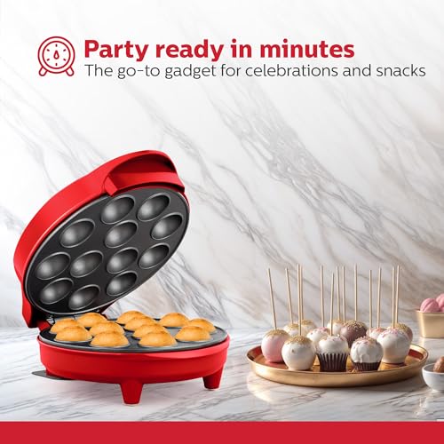 Holstein Housewares Cake Pop Maker, color rojo, hace 12 tartas, revestimiento antiadherente, perfecto para cumpleaños y fiestas de día festivo
