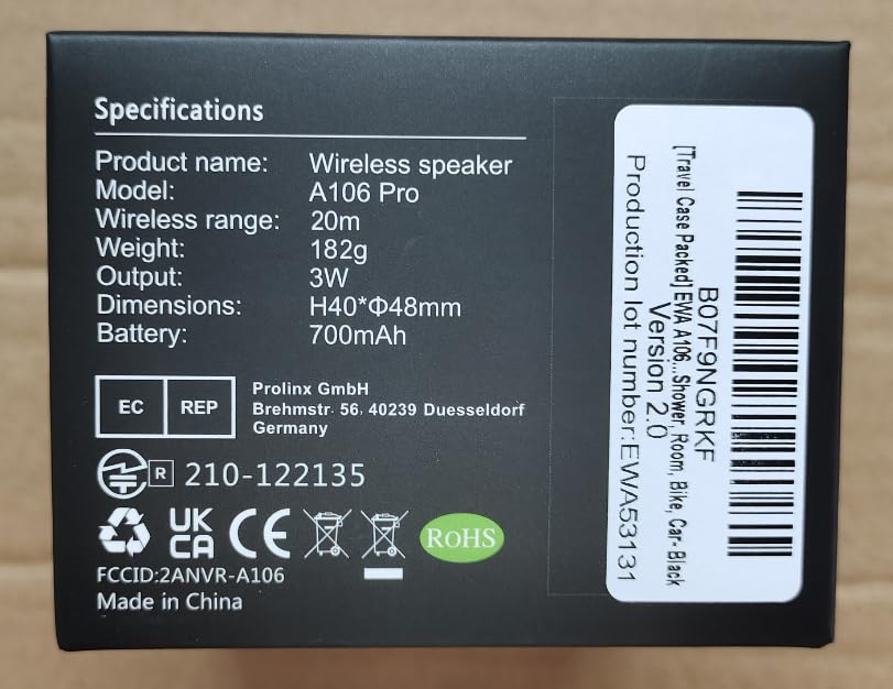 Con Estuche de Transporte, EWA Mini Bocina Bluetooth 5.0 portátil Altavoz Inalámbrico con Extra Bass, Impermeable IP67, con 12 Horas de Reproducción Perfecto para Lectura Senderismo Playa y Viajes (Negro)
