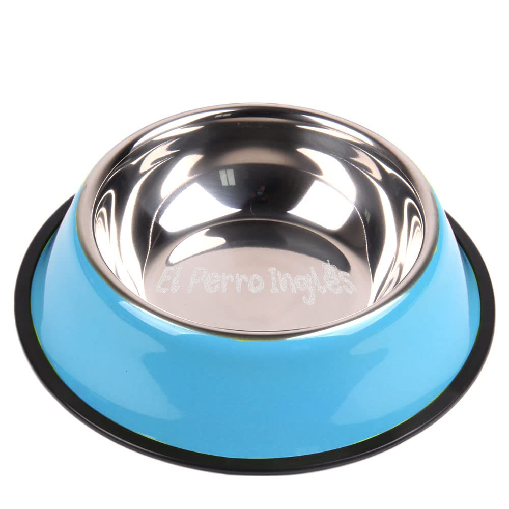 El Perro Inglés Plato de Acero Inoxidable para Mascotas, Diferentes Colores, Excelente Calidad. (Azul, M (24 oz))
