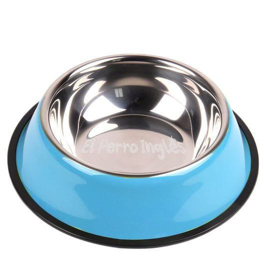 El Perro Inglés Plato de Acero Inoxidable para Mascotas, Diferentes Colores, Excelente Calidad. (Azul, M (24 oz))
