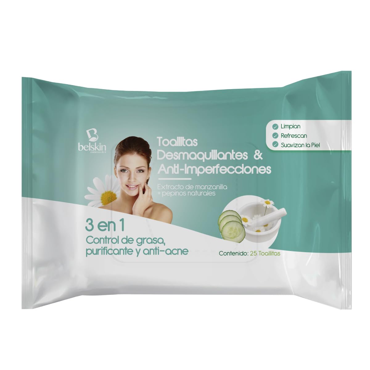 Belskin - Toallitas Desmaquillantes Húmedas - Desmaquillante de Ojos - Toallas Húmedas Faciales - Removedor de Maquillaje - 6 Paquetes con 25 Unidades Cada Uno