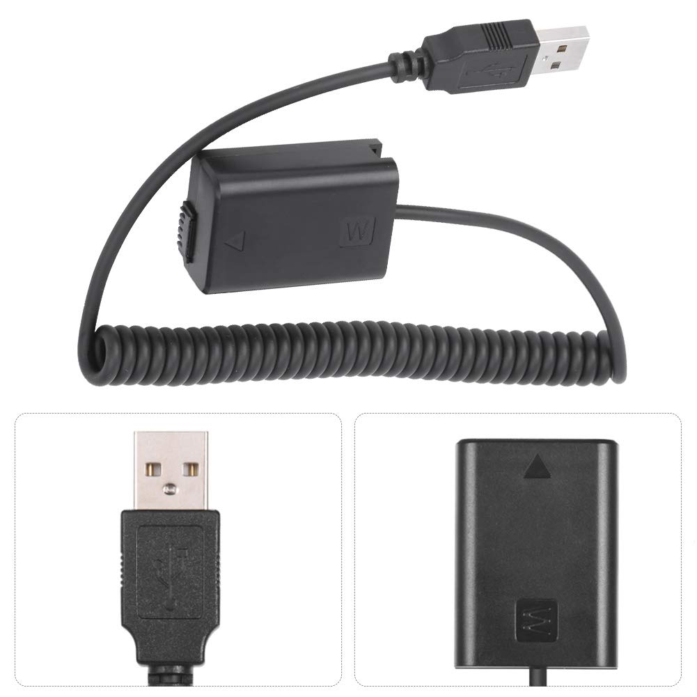 S erounder Adaptador de Fuente de alimentación USB a FW50 Adaptador de alimentación de decodificación Completa Batería Falsa para A7/A7II/A7R/A7S/A7RII